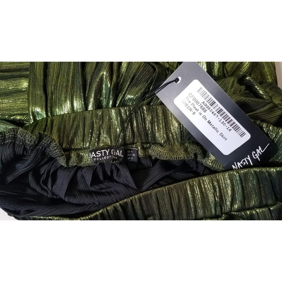 Nasty Gal Skirt Size 4 The Pleat is On Metallic Midi Disco AGG90467 Green NEW